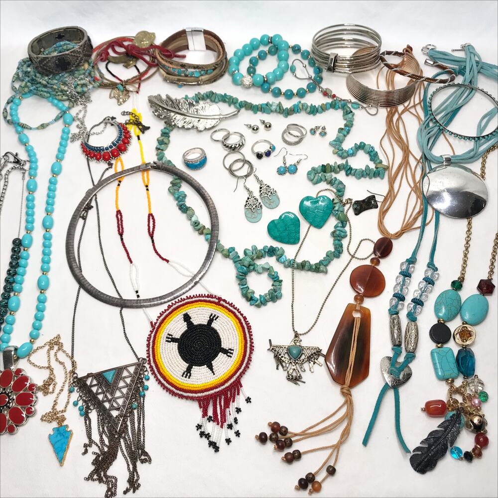 Huge VTG Estate Southwestern Turquoise Silver Jewelry Necklace Earring Lot Bundl - Picture 3 of 11